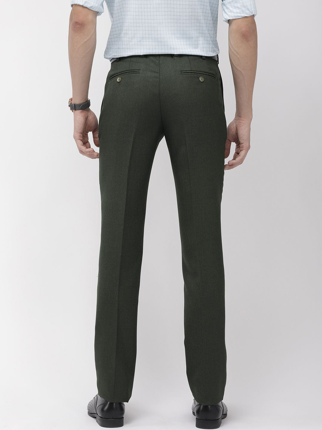 Raymond Men Green Slim Fit Solid Formal Trousers