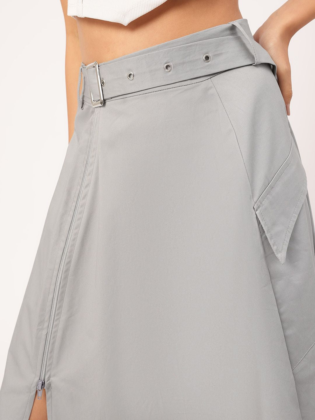 DressBerry Modern Glam Side-Slit A-Line Belted Midi Skirt