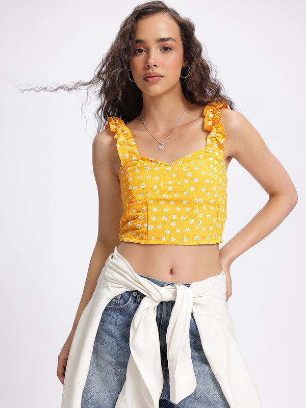 DressBerry Fresh Vibe Printed Smocked Fitted Crop Top