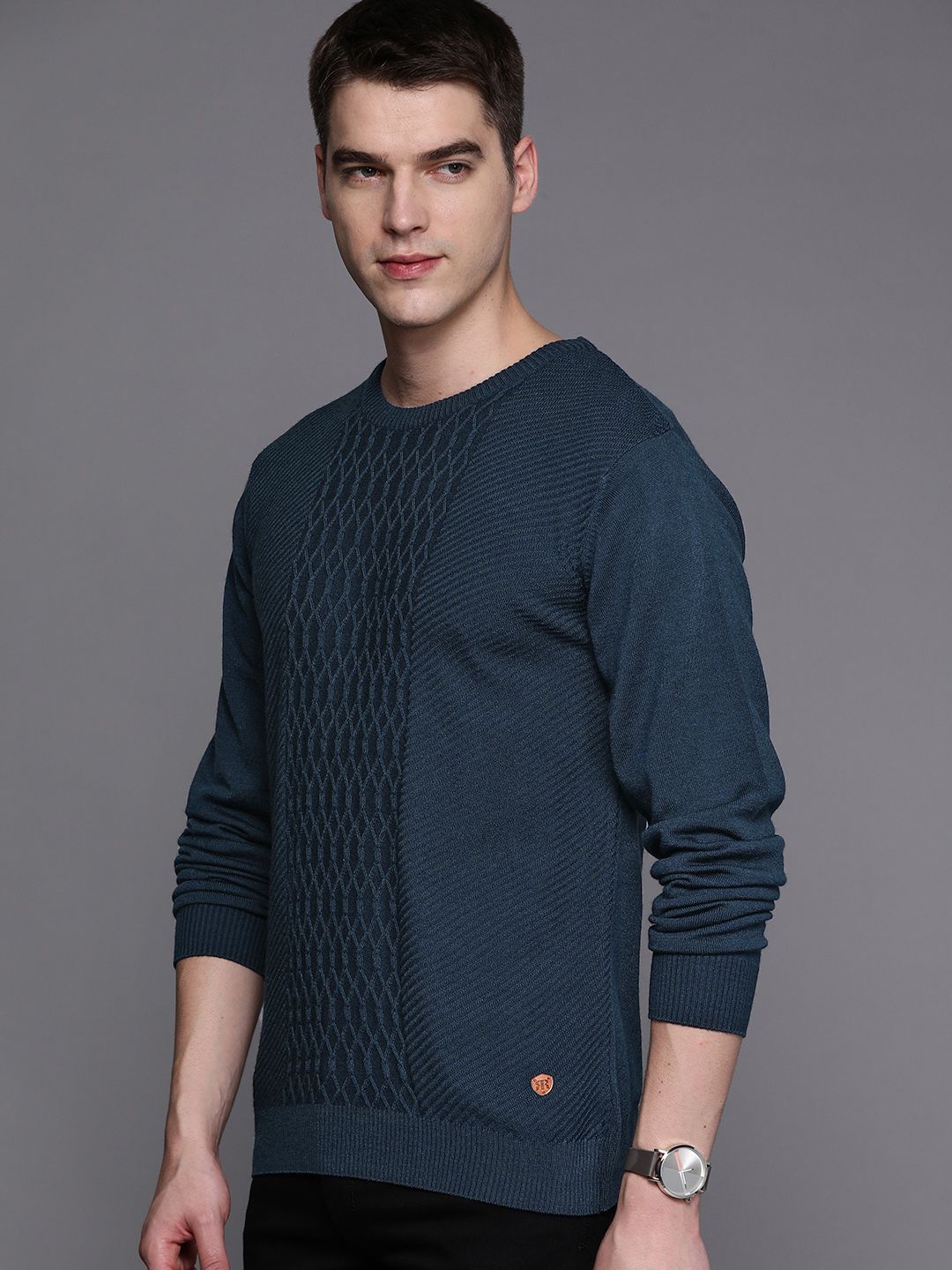 Raymond Men Teal Blue Cable Knit Pullover