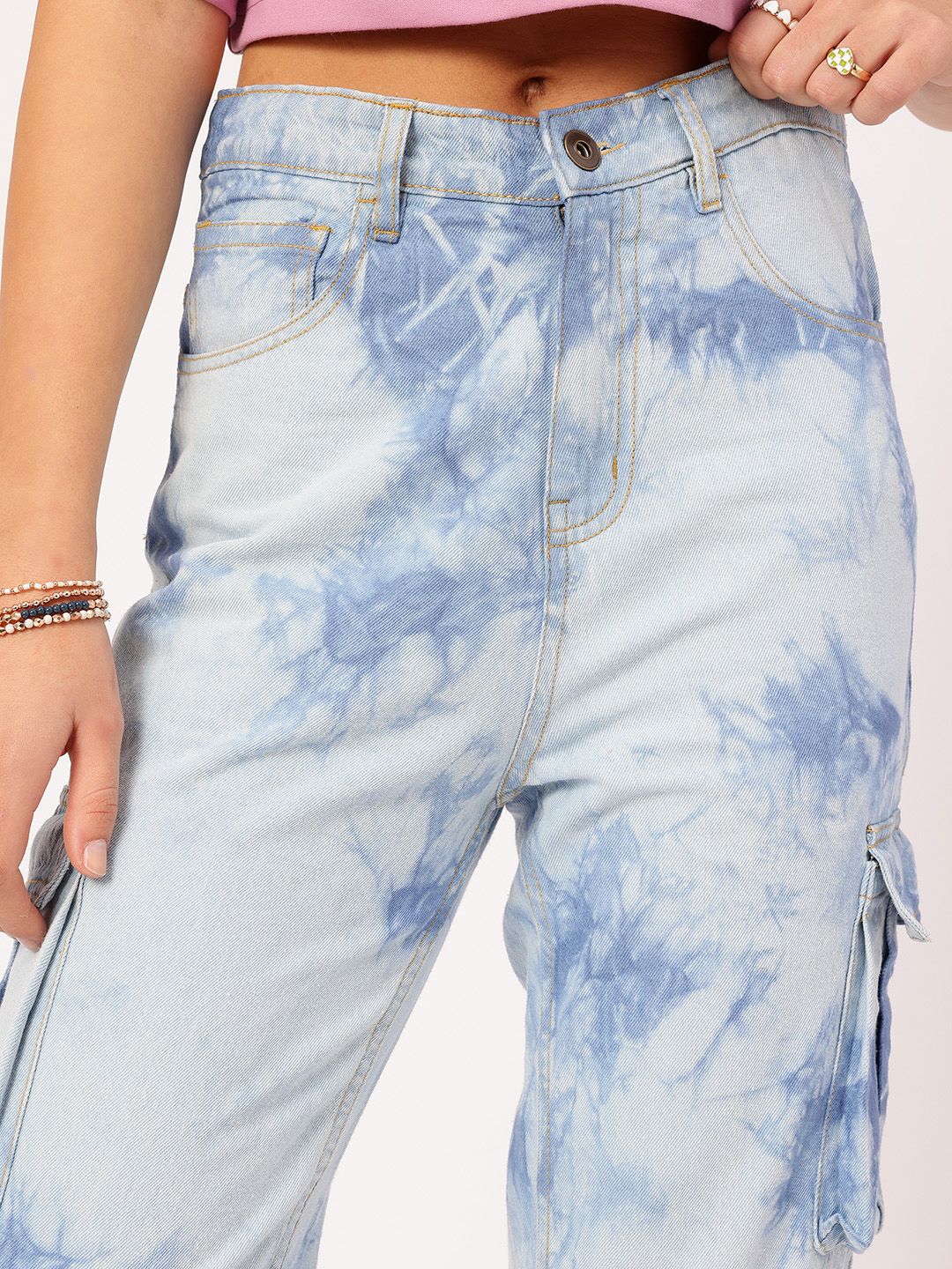 DressBerry Women Utility Unraveled Tie & Dye Cargo jeans