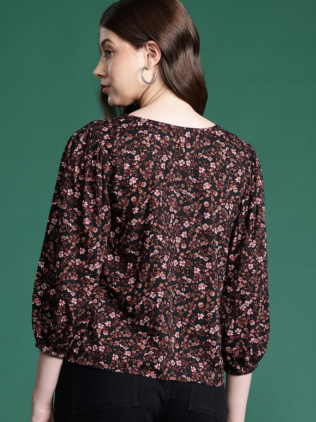 DressBerry Floral Print Puff Sleeve Top