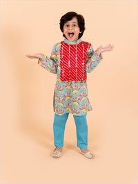 Pspeaches Boys Sea Green Printed Kurta with Pyjama Set
