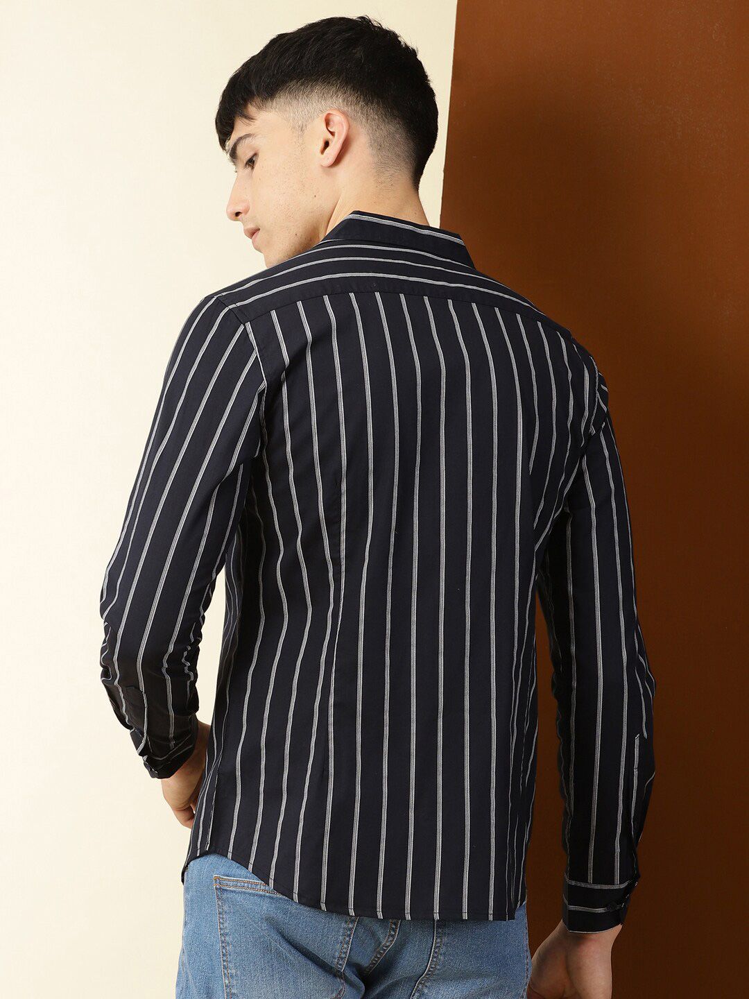 Thomas Scott Classic Vertical Stripes Cuban Collar Cotton Casual Shirt