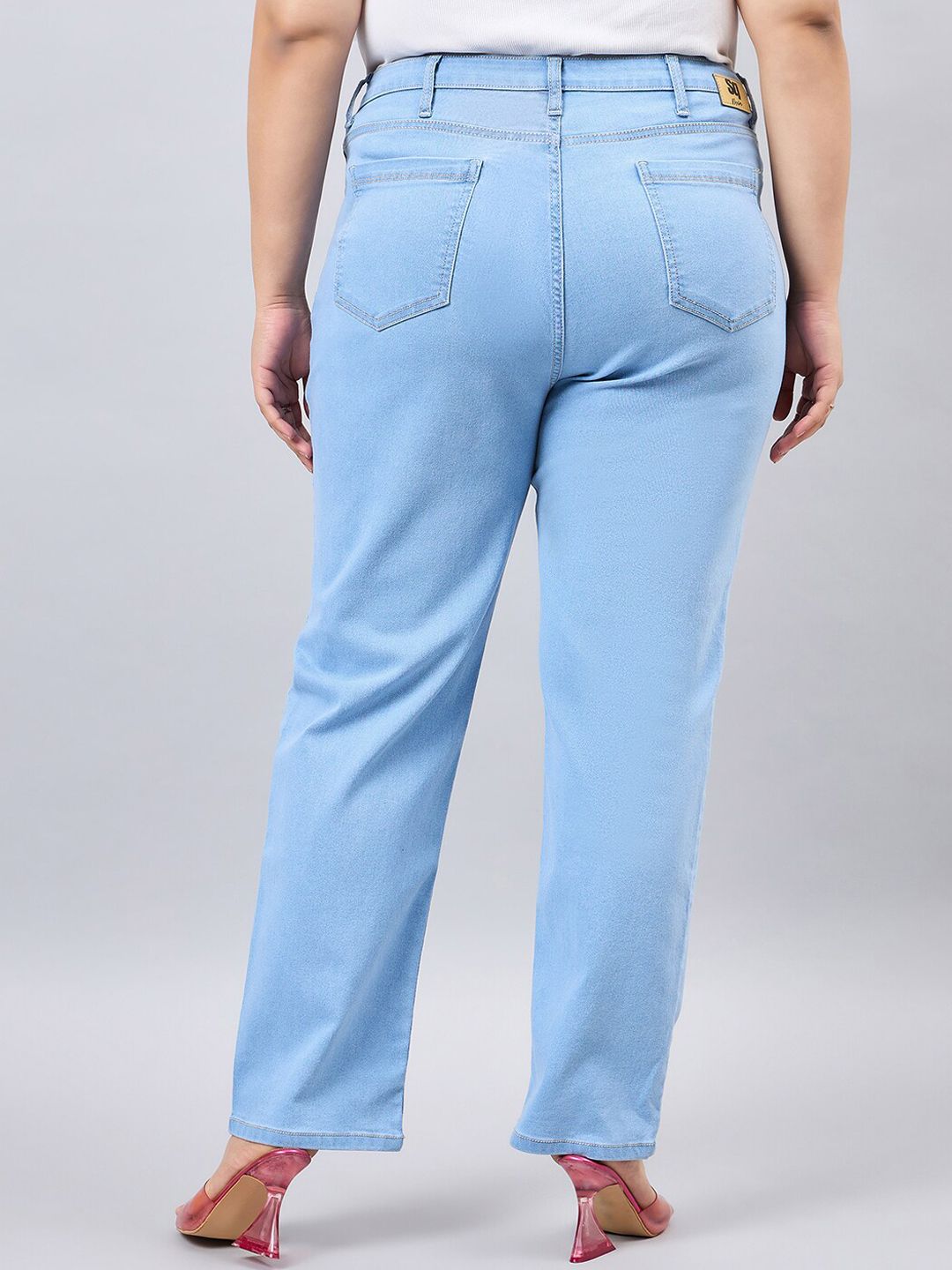 Style Quotient Women Plus Size Light Blue Straight Fit High Rise Stretchable Denim Jeans