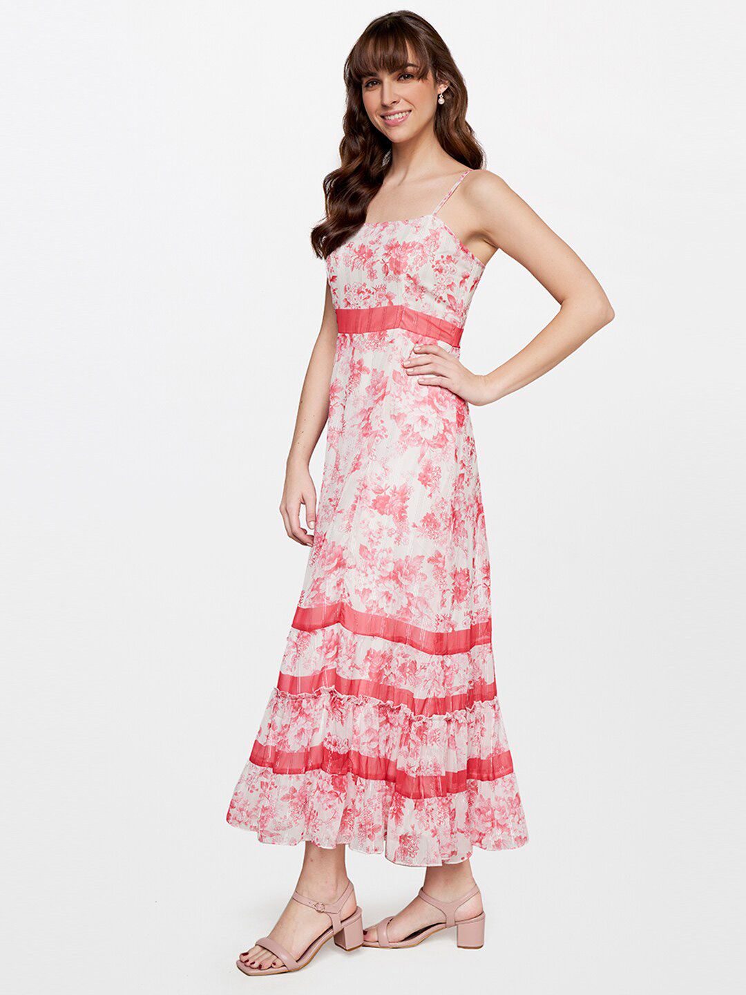 AND Floral Shoulder Strap Smocked Maxi Dress