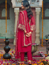 Indo Era Ethnic Motifs  Embroidered V-Neck Zari Organza Kurta With Trousers And Dupatta