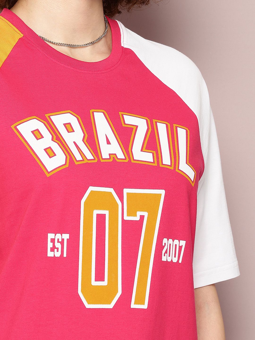 DILLINGER Women Colourblocked Embossed Pure Cotton Oversized T-shirt