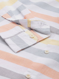 THE BEAR HOUSE Men White & Grey Pure Cotton Slim Fit Striped Casual Shirt