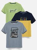 HELLCAT Boys Pack Of 3 Printed Cotton T-shirt