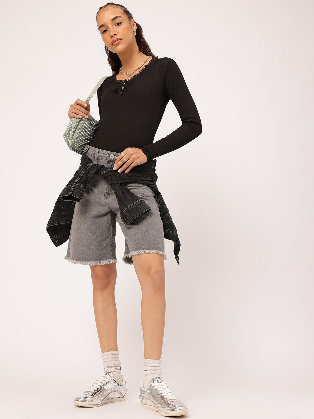 DressBerry Lace Gather Detailed Fitted Top