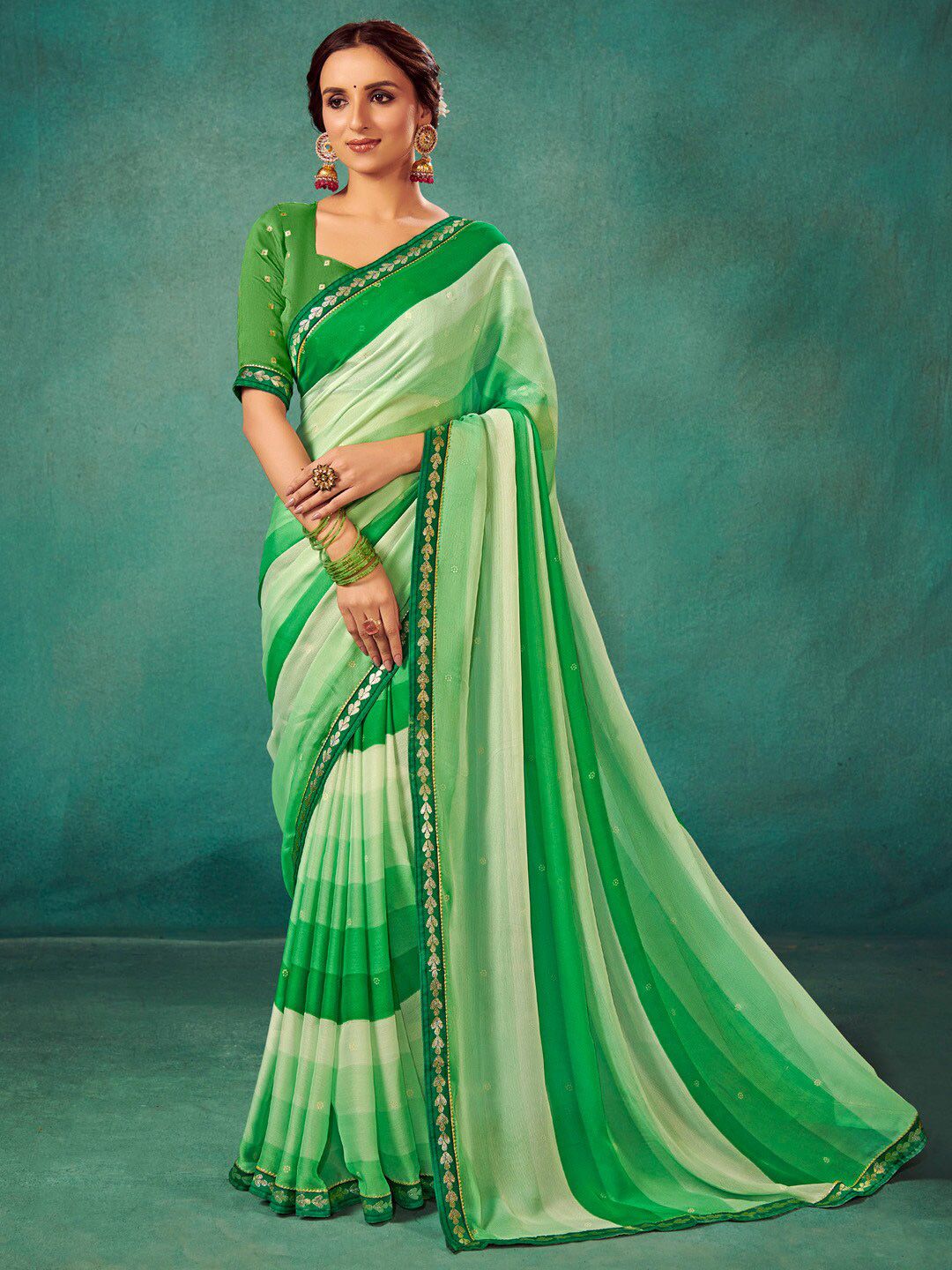 Saree mall Striped Gotta Patti Poly Chiffon Sarees