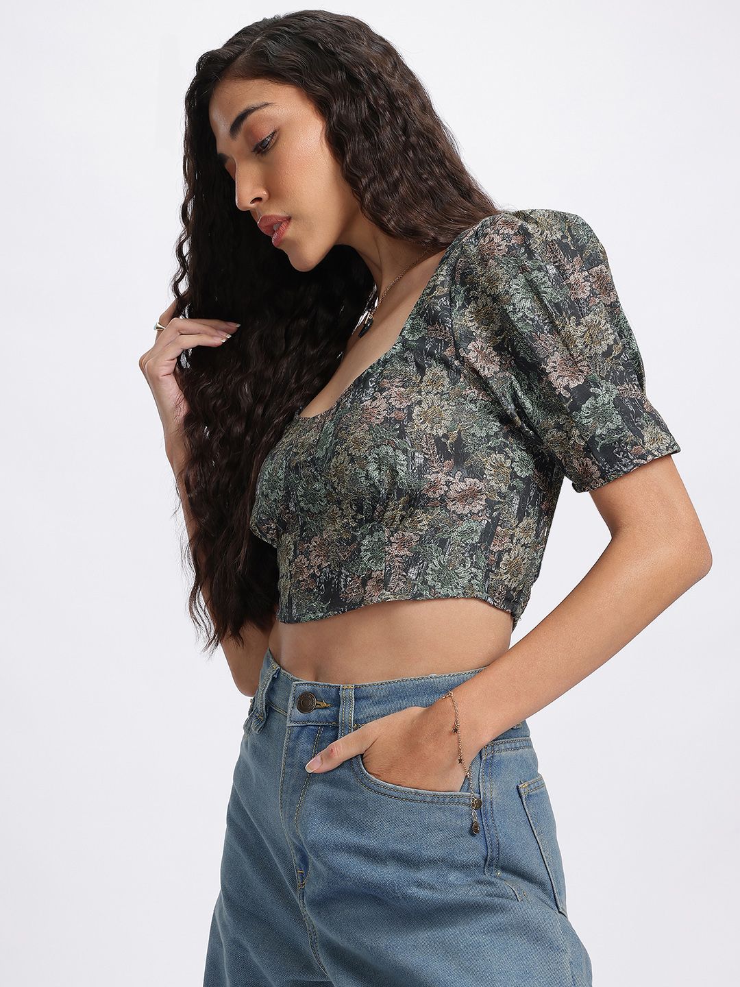 DressBerry Mosaic Muse Smocked Crop Top