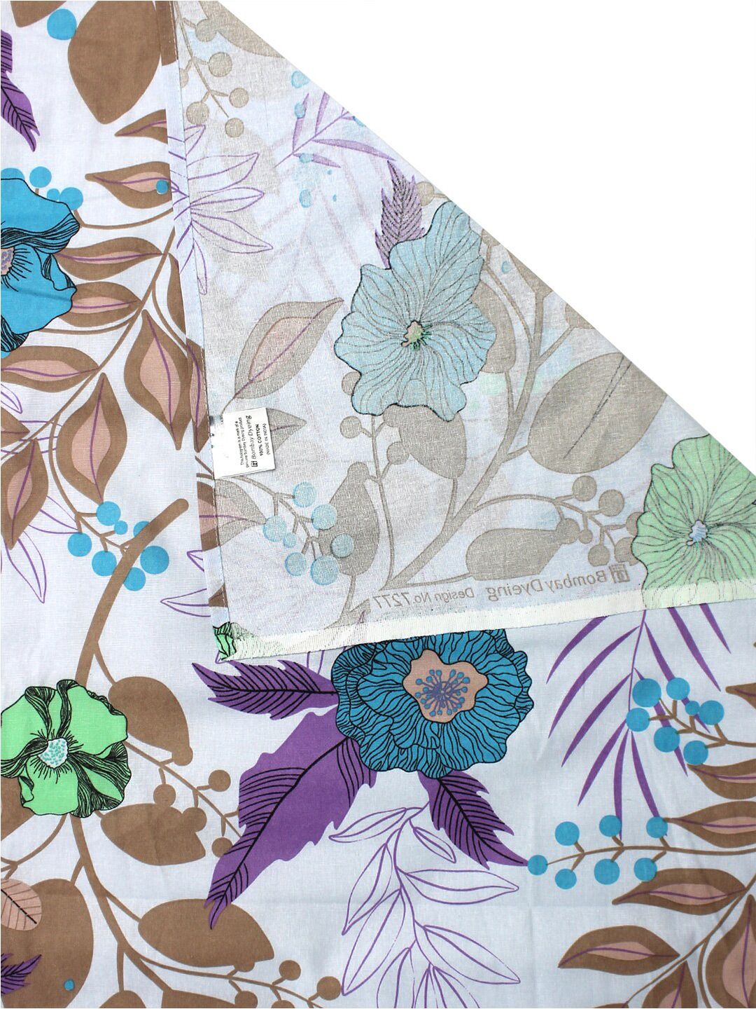 BOMBAY DYEING Ivyrose White & Blue Floral Pure Cotton 110 TC Queen Bedsheet & 2 Pillow Covers