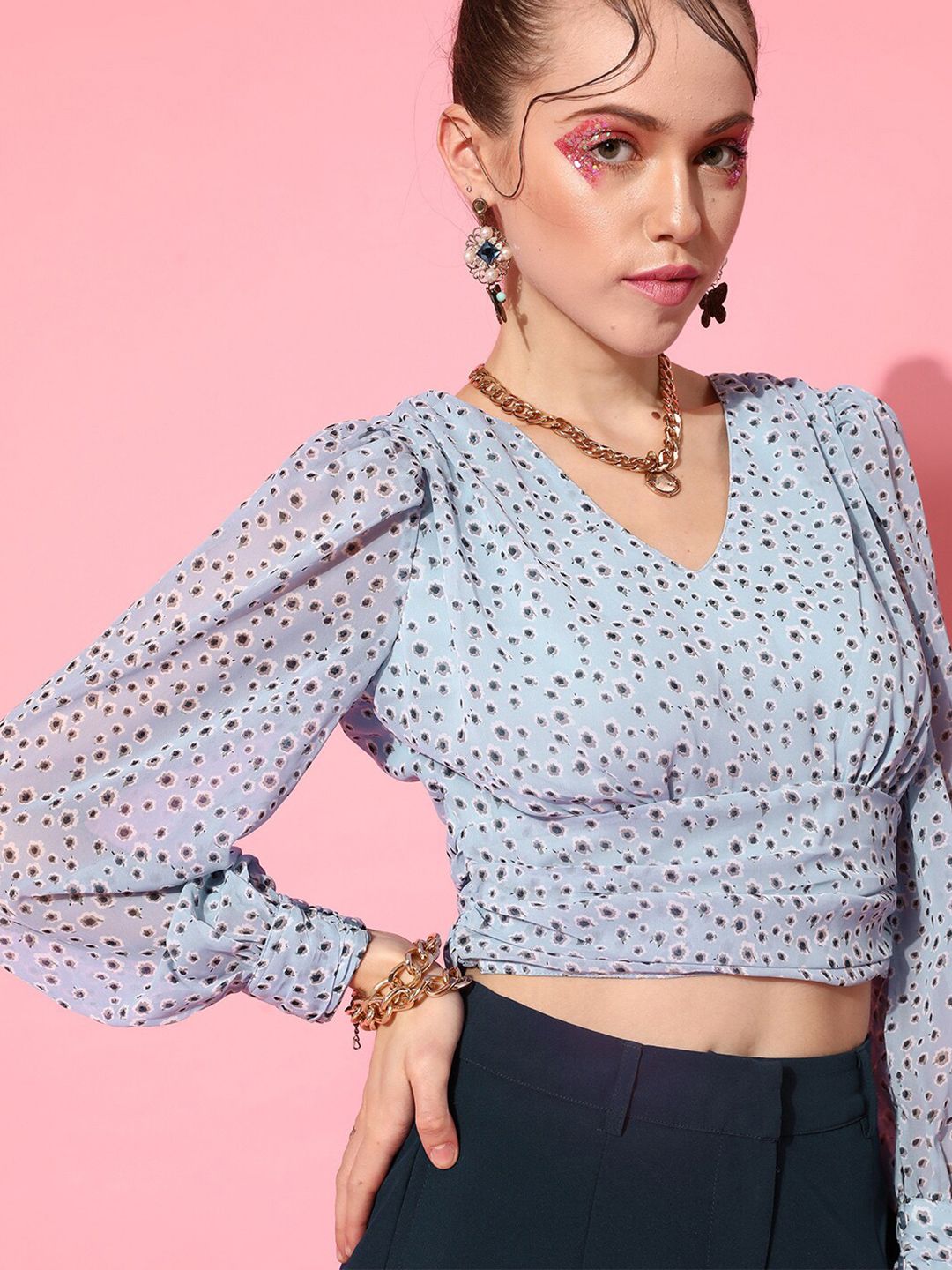 STREET 9 Baju Atasan Bunga Biru Bergaya