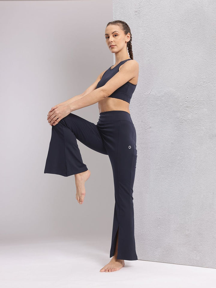 HRX by Hrithik Roshan Solid Crop Top with Bootcut Pants Yoga Tracksuit