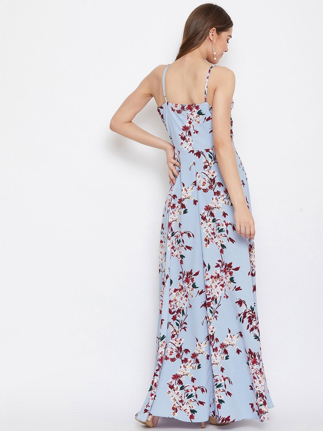 Berrylush Blue Floral Printed Maxi Dress
