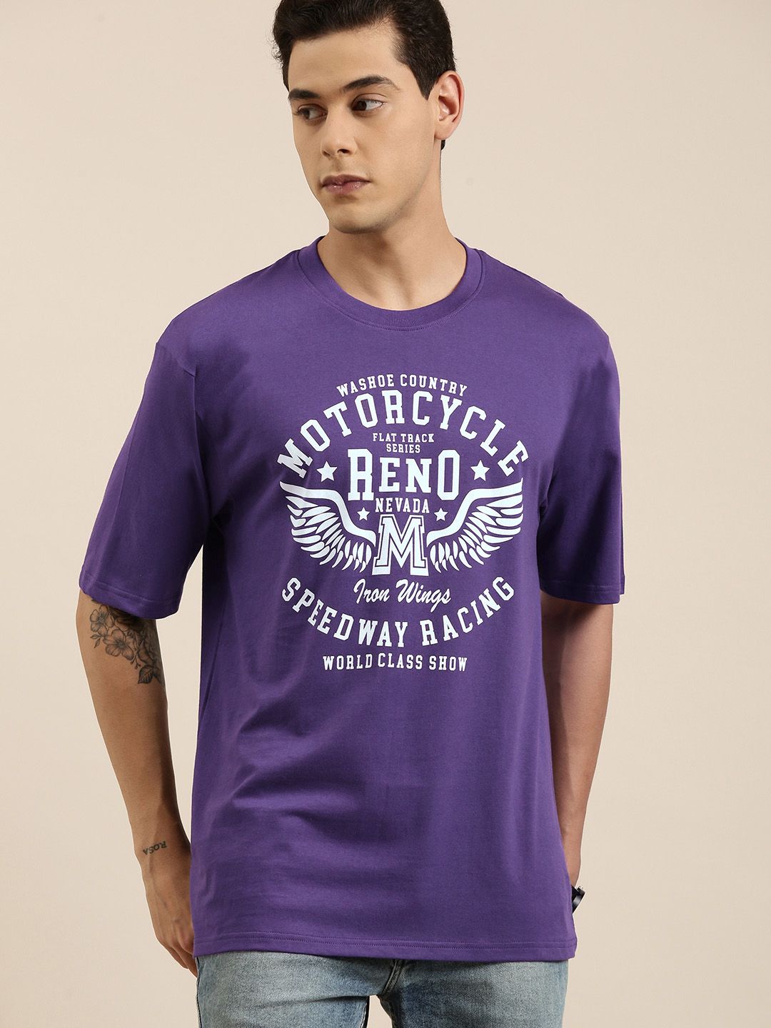 DILLINGER Men Navy Blue Typography Printed Pure Cotton Oversized T-shirt