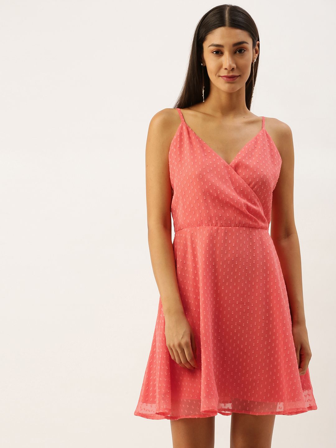 Berrylush Women Pink Self Design Fit and Flare Dress