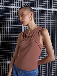 SASSAFRAS Brown Twisted Tank Top