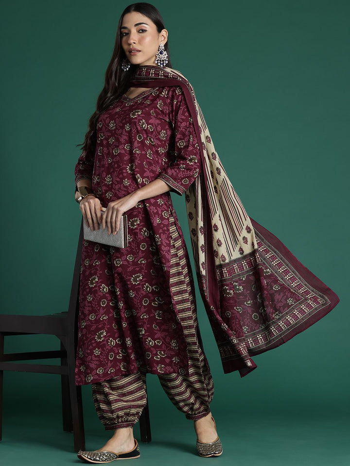 Indo Era Women Floral Printed Regular Pure Cotton Kurta with Salwar & With Dupatta