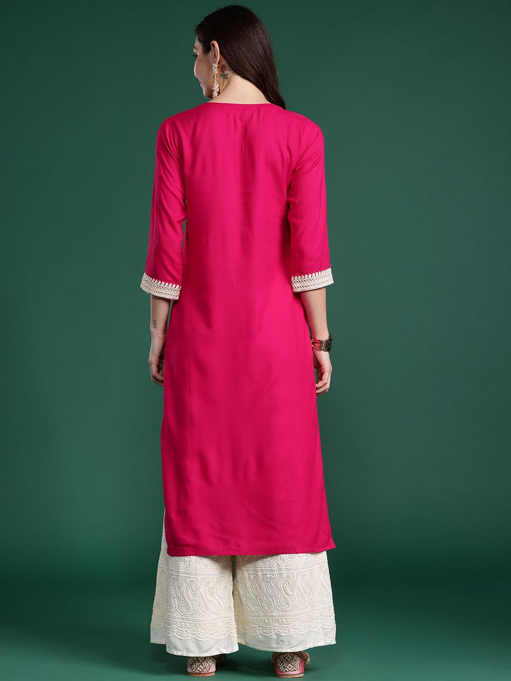 Indo Era Women Floral Embroidered Thread Work Kurta