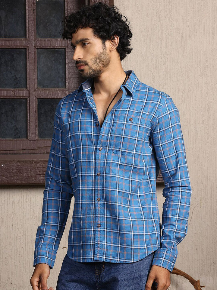 Thomas Scott Premium Slim Fit Tartan Checks Opaque Cotton Casual Shirt