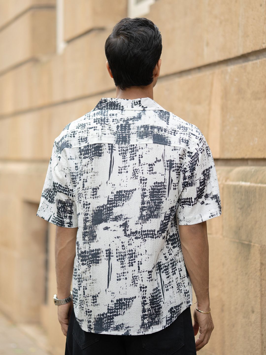 Powerlook Men Oversized Fit Abstract Printed Cuban Collar Casual Shirt