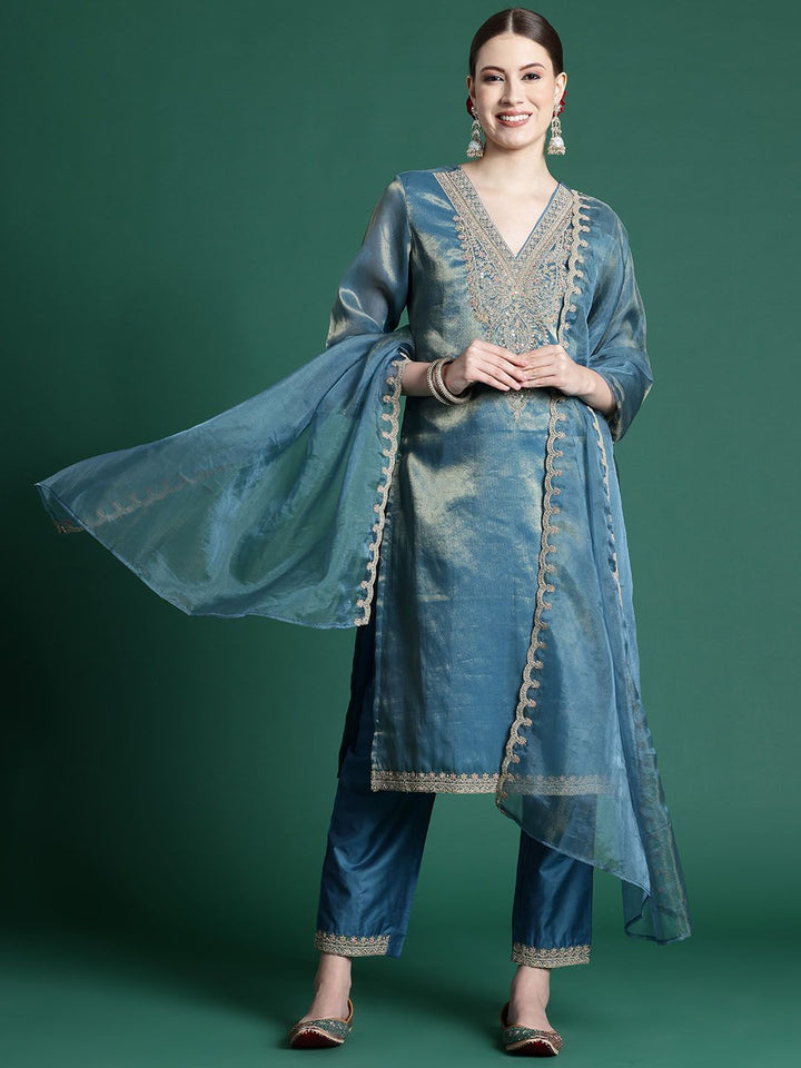 Indo Era Women Ethnic Motifs Embroidered Regular Kurta with Trousers & With Dupatta