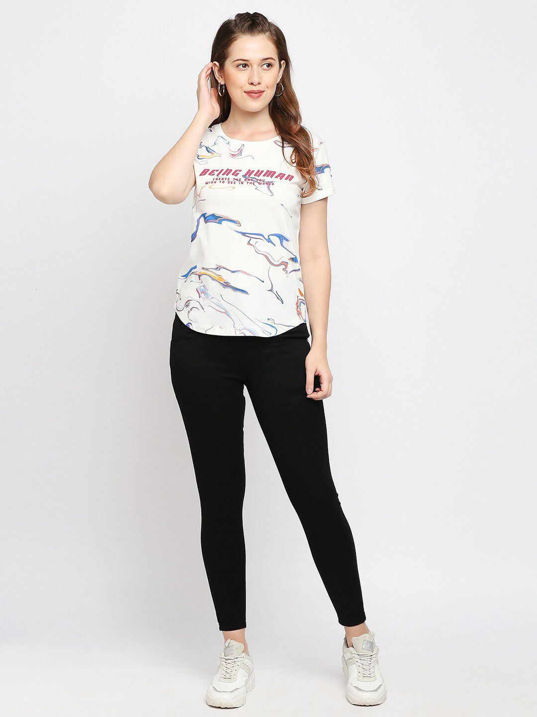 Being Human Abstract Printed Casual Cotton T-shirt