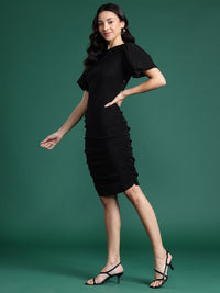 DressBerry Shimmer Finish Ruched Detail Puff Sleeve Mini Dress