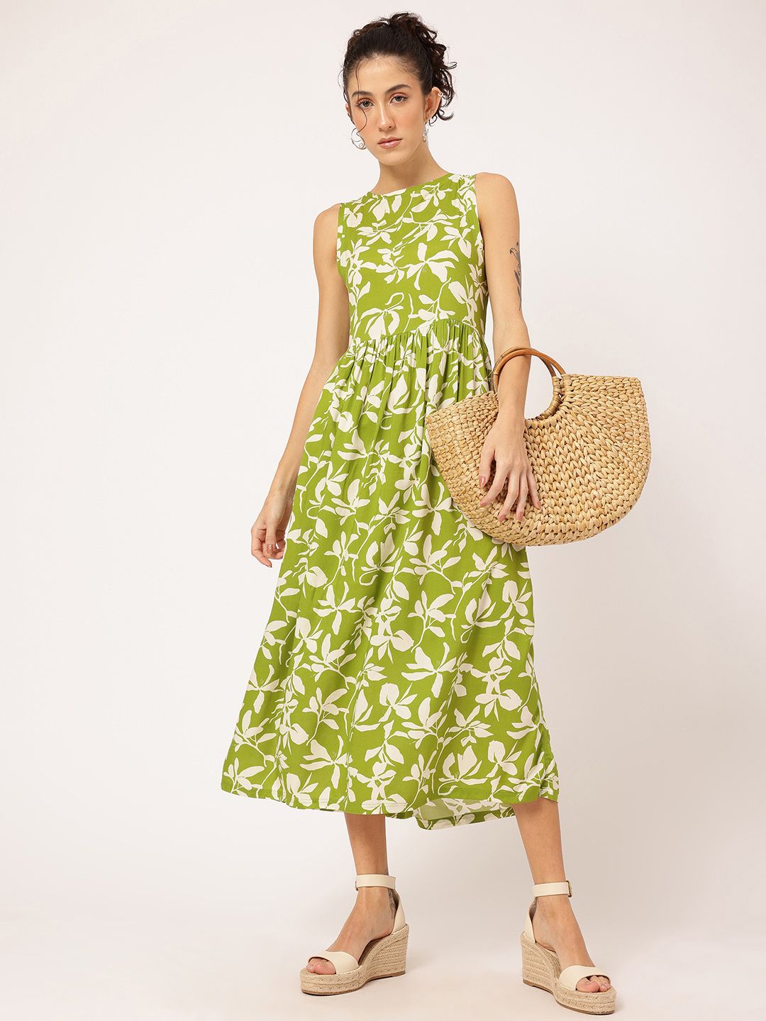 DressBerry Color Pop Petals Floral A-Line Midi Dress