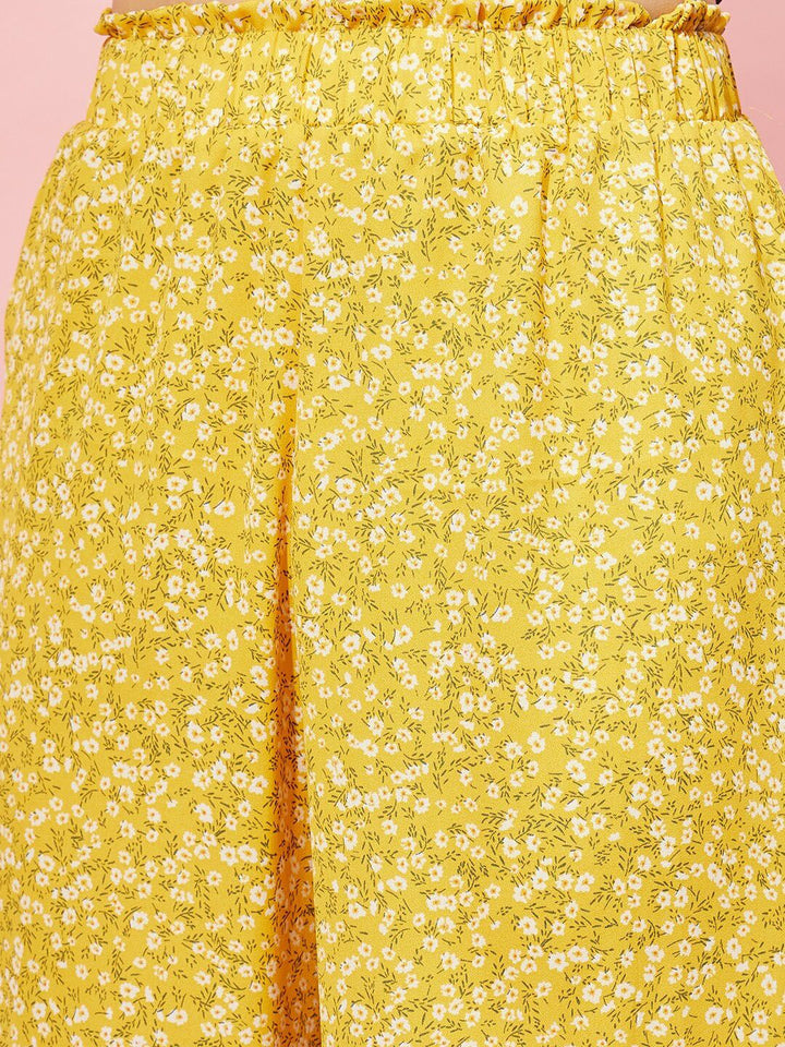 Berrylush Women Yellow Floral Printed Relaxed Straight Leg High-Rise Parallel Trouser
