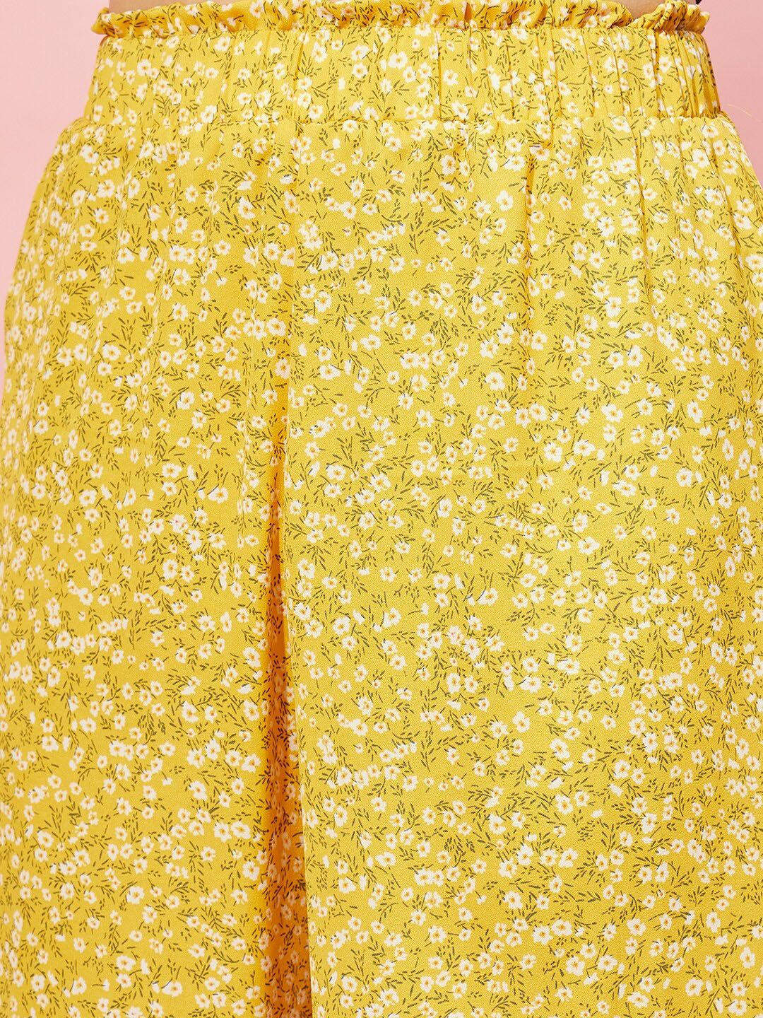 Berrylush Women Yellow Floral Printed Relaxed Straight Leg High-Rise Parallel Trouser
