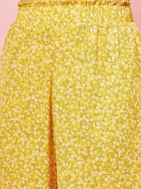 Berrylush Women Yellow Floral Printed Relaxed Straight Leg High-Rise Parallel Trouser