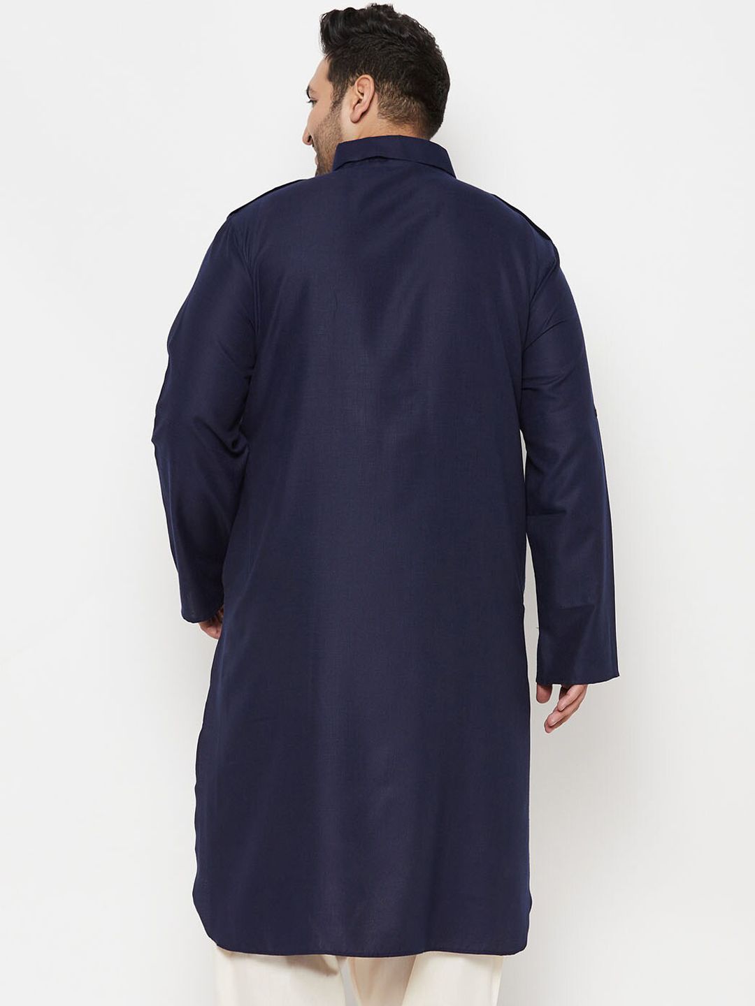 VASTRAMAY Plus Size Men Blue Solid Pathani Kurta