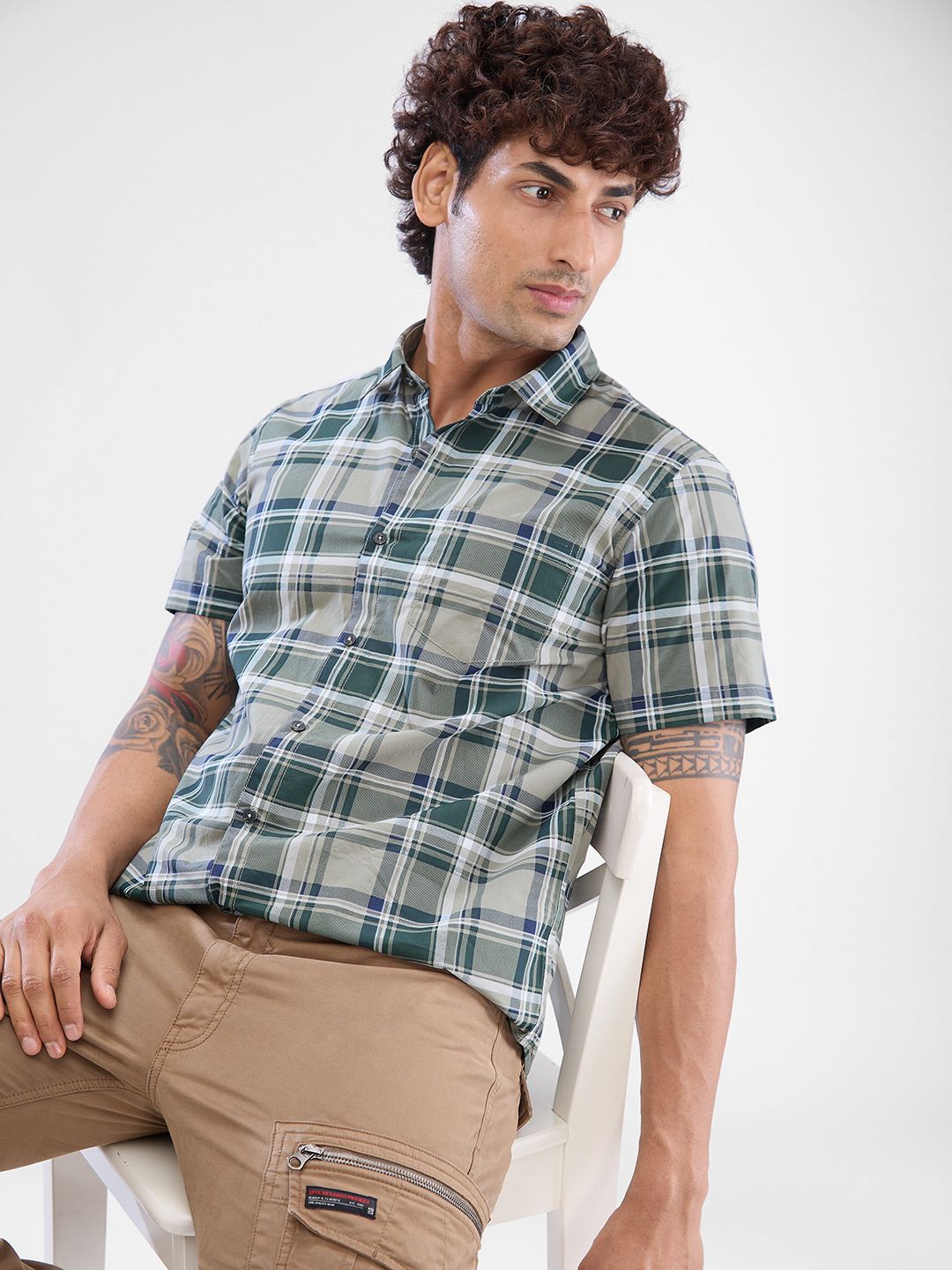 Spykar Men Slim Fit Tartan Checks Cektan Casual Sasual