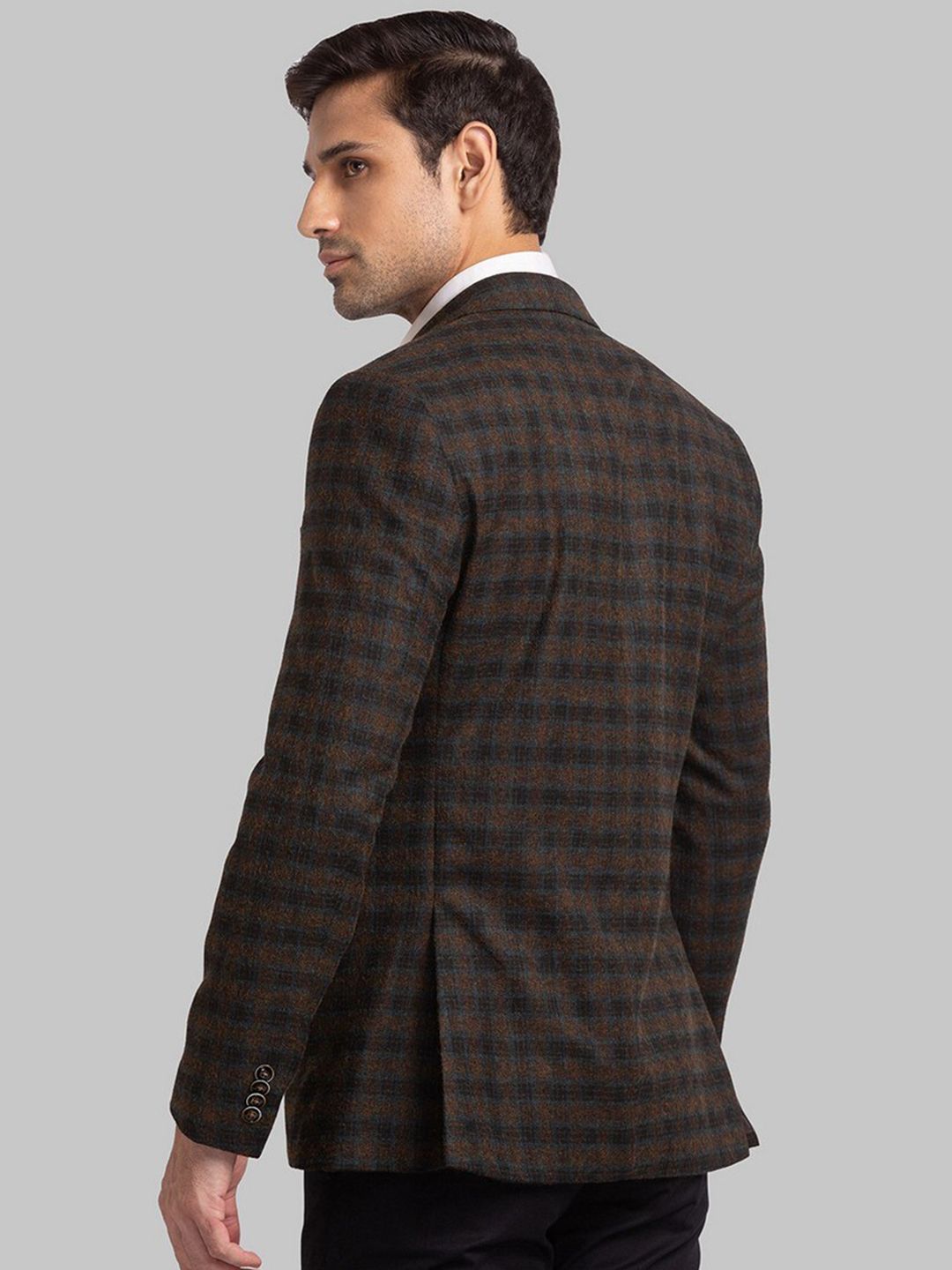 Park Avenue Men Brown Checked Super Slim-Fit Single Breasted Formal Blazers