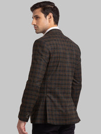 Park Avenue Men Brown Checked Super Slim-Fit Single Breasted Formal Blazers
