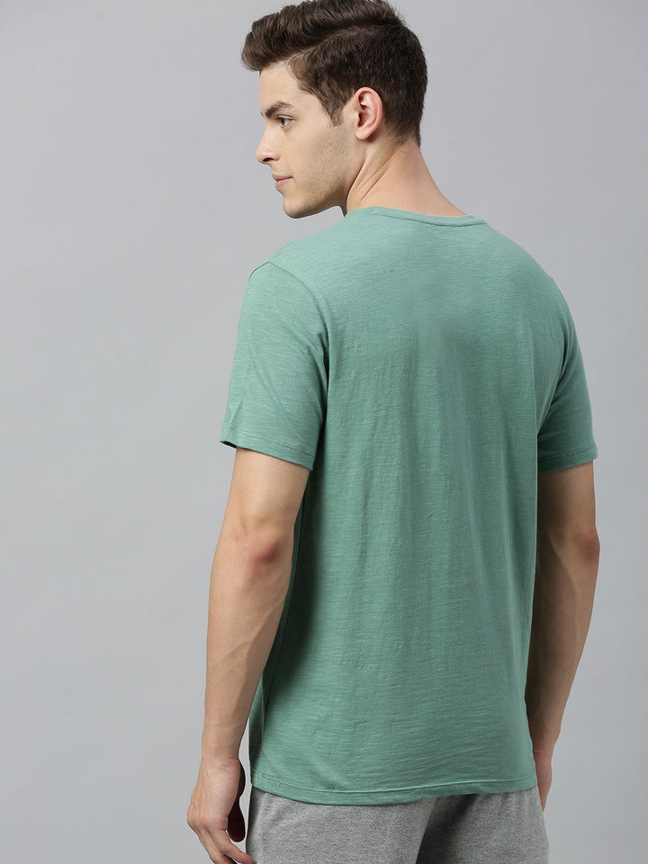HRX by Hrithik Roshan Men Green Printed Bio-Wash Yoga Pure Cotton T-shirt