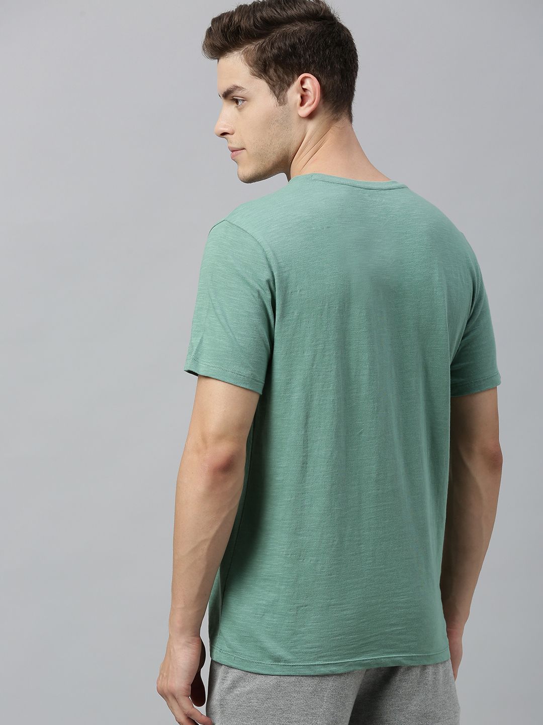 HRX by Hrithik Roshan Men Green Printed Bio-Wash Yoga Pure Cotton T-shirt