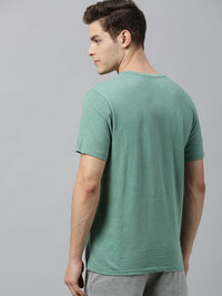 HRX by Hrithik Roshan Men Green Printed Bio-Wash Yoga Pure Cotton T-shirt