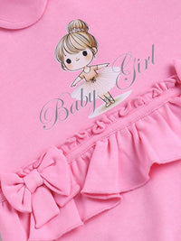 Moms Love Infant Girls Bow Detail Printed Sleepsuit