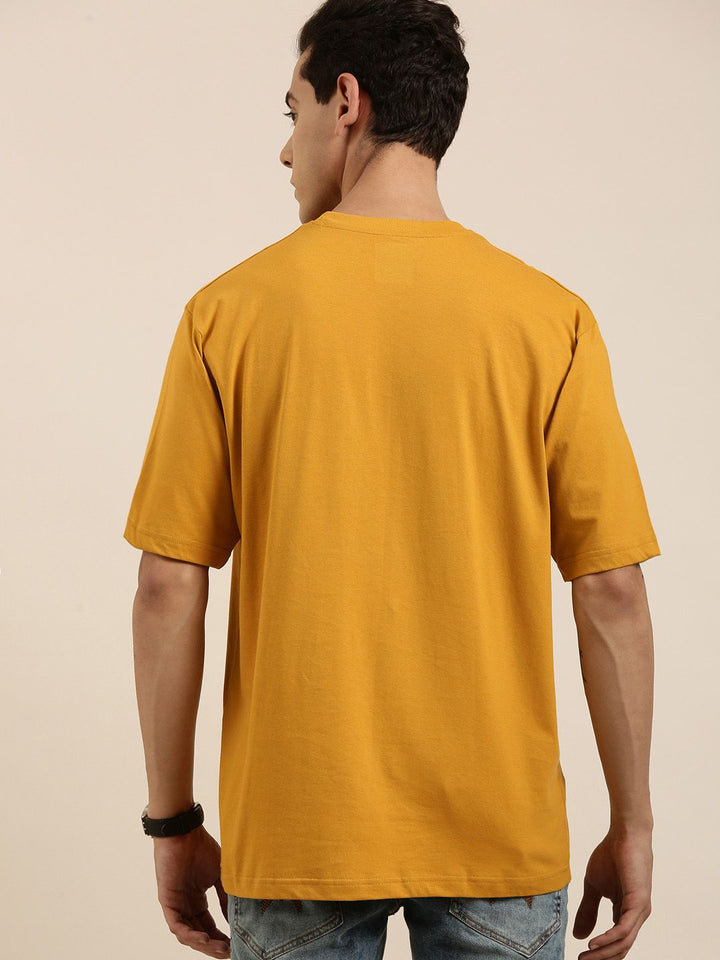 DILLINGER Men Mustard Yellow Typography Printed Pure Cotton Oversized  T-shirt