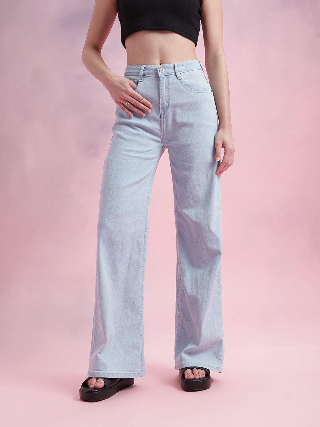 DressBerry Women Mid-Rise Wide Leg Stretchable Jeans