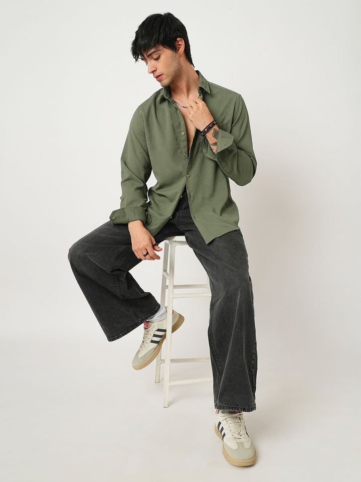 VASTRADO Men Classic Cutaway Collar Textured Slim Fit Casual Shirt