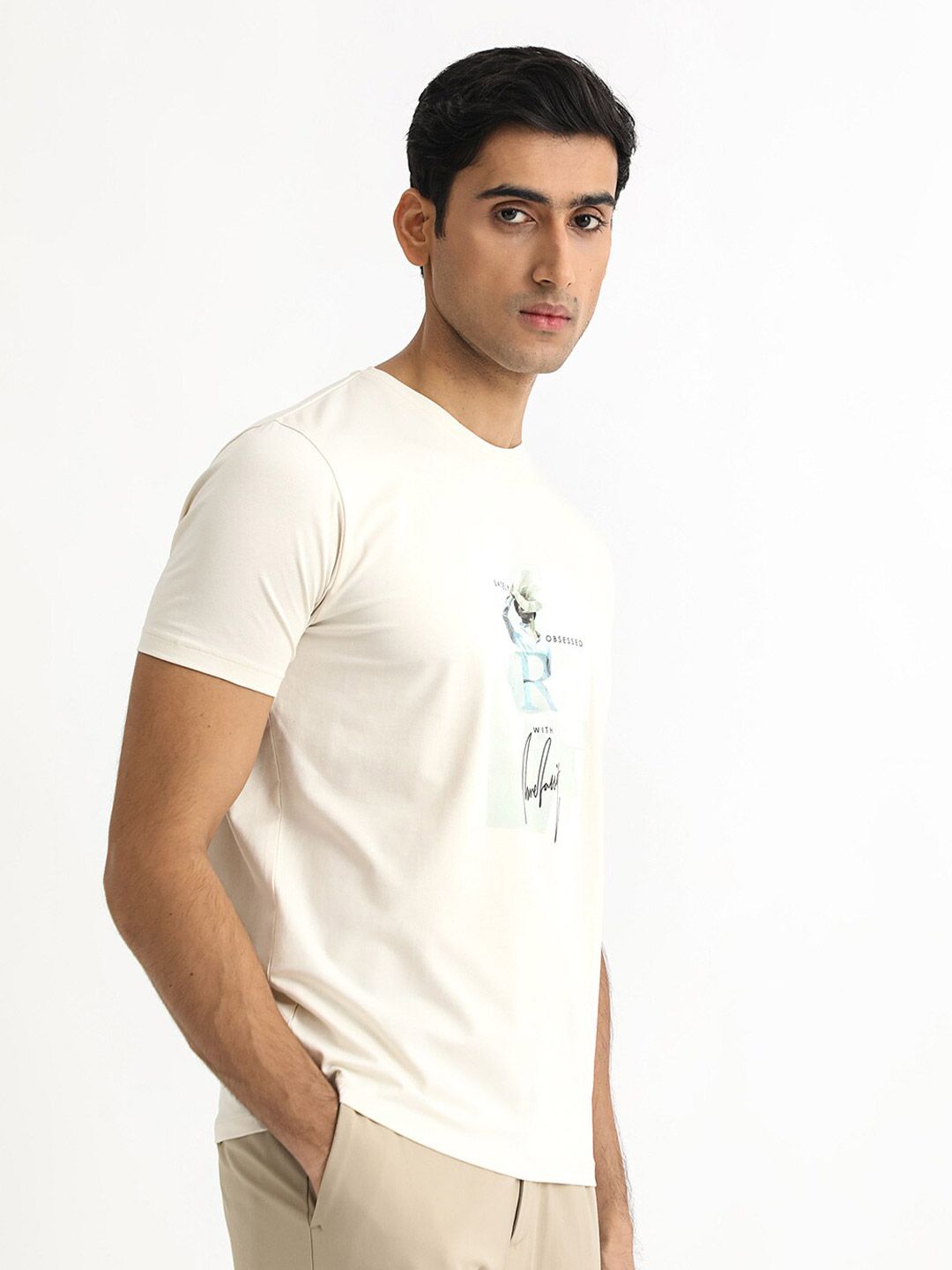 RARE RABBIT Men Hats Graphic Printed Round Neck Slim Fit Cotton T-Shirt