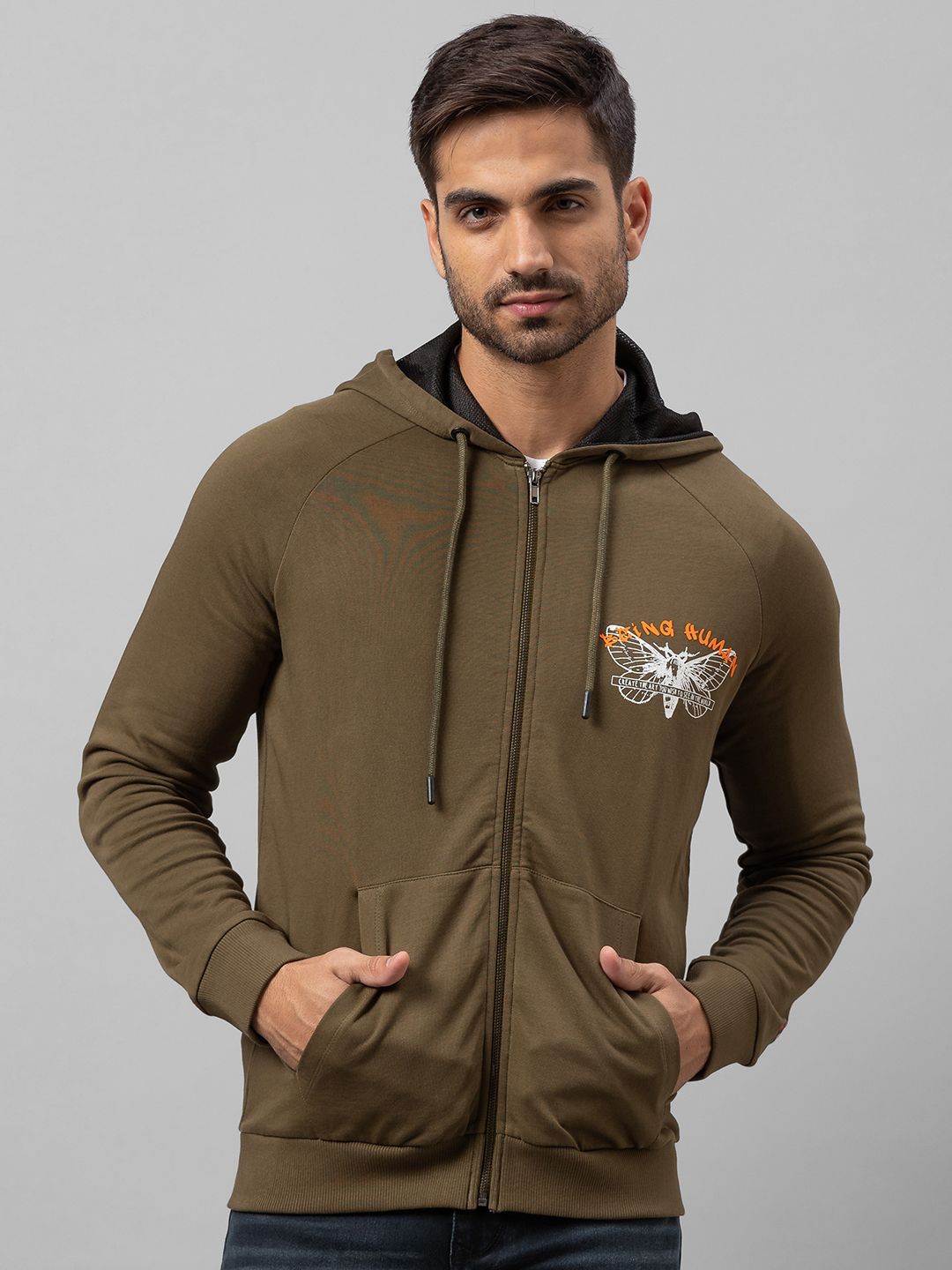 Being Human Men Olive Green Printed Sweatshirt