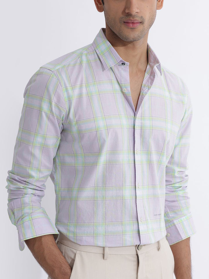 RARE RABBIT Men Lavender Custom Slim Fit Checked Casual Shirt