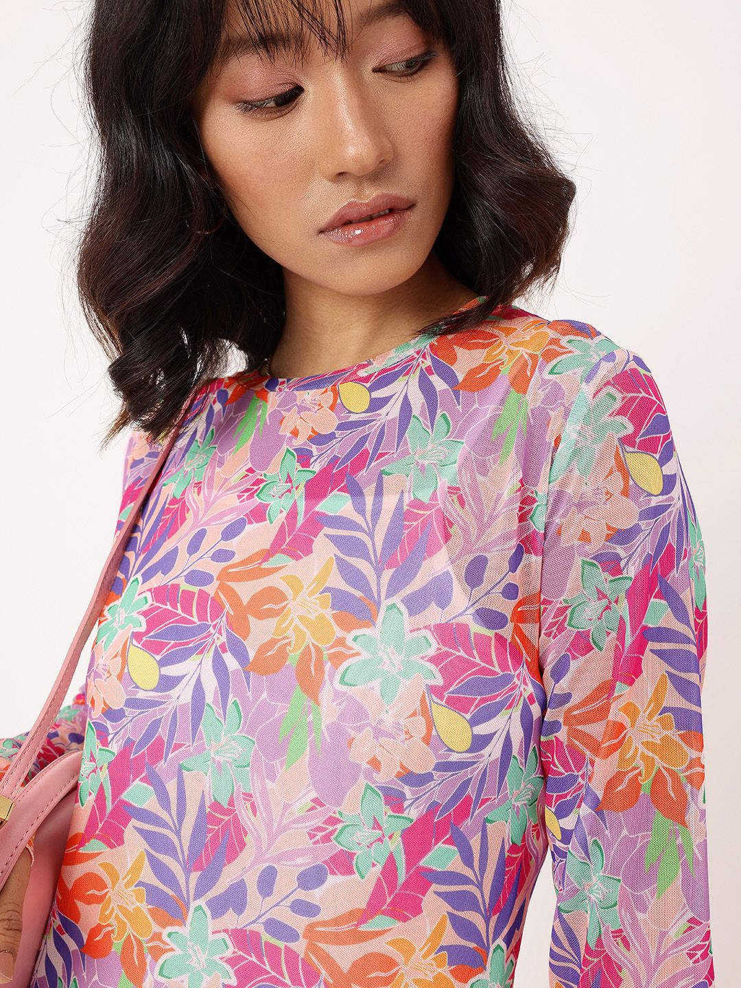 DressBerry Girly Glam Soft Net Floral Printed Sheath Midi Dress Comes With Inner Slip